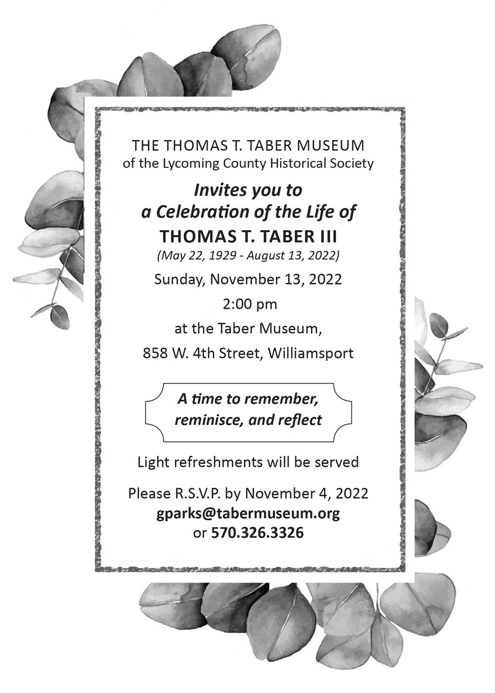 Celebration of the Life of THOMAS T. TABER III