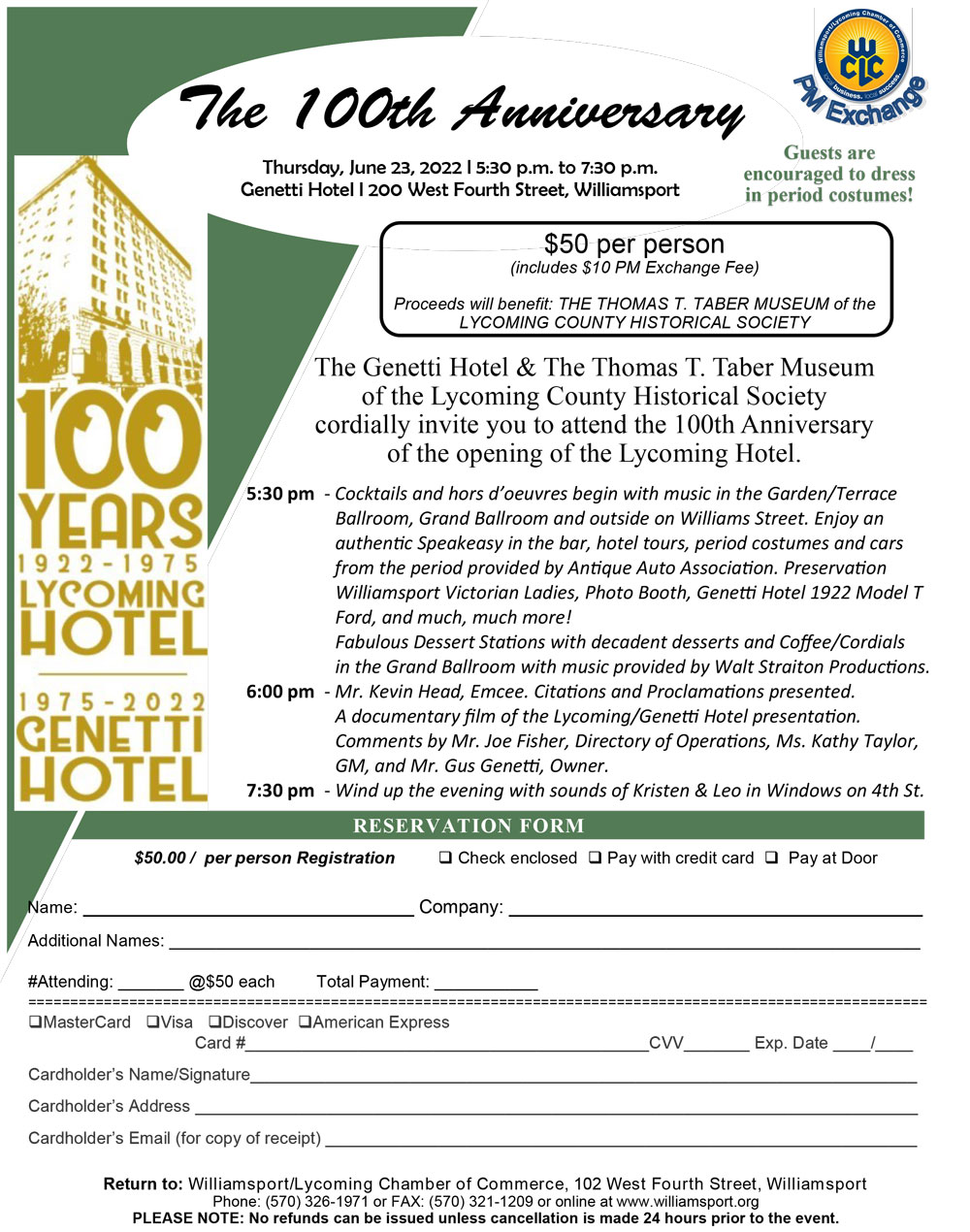100th Anniversary of the opening of the Lycoming Hotel