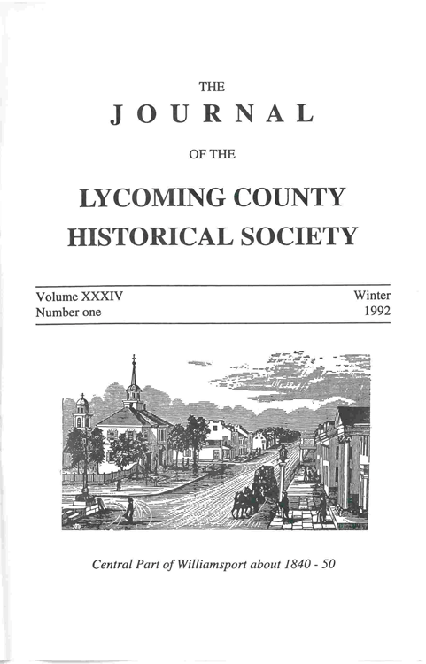 The Journal of the Lycoming County Historical Society, 1992 Winter